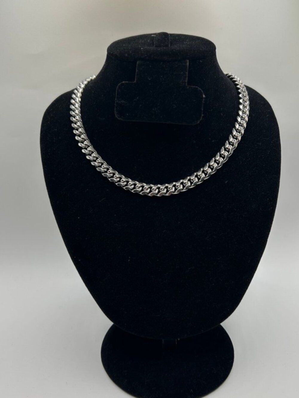 Plated Stainless Steel Cuban Chain Real Silver 8mm 18 Inch Durable Waterproof
